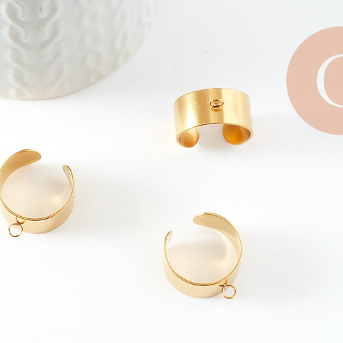 Bague réglable personnalisable acier doré inoxydable avec anneau 18mm, x1 (g9607)