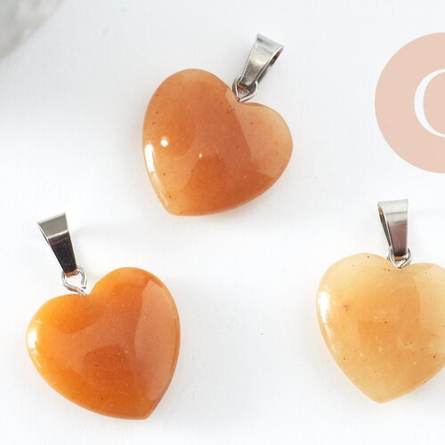 Pendentif coeur jade topaze jaune acier inoxydable platine 22mm, pendentif bijoux pierre, jade naturel x1 g9534