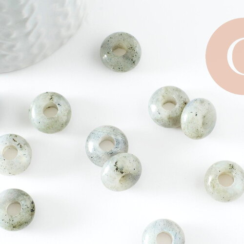 Pendentif donut labradorite naturelle 14mm pour création de bijou en pierre, pendentif pierre cercle, x2 g5927
