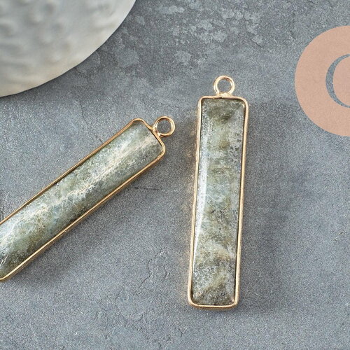 Pendentif rectangle labradorite naturelle laiton doré 46.5mm, x1 (g3131)