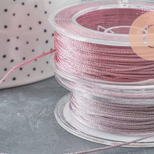 Cordon lilas clair métalisé tressé polyester 1mm, x1 mètre (g8174)