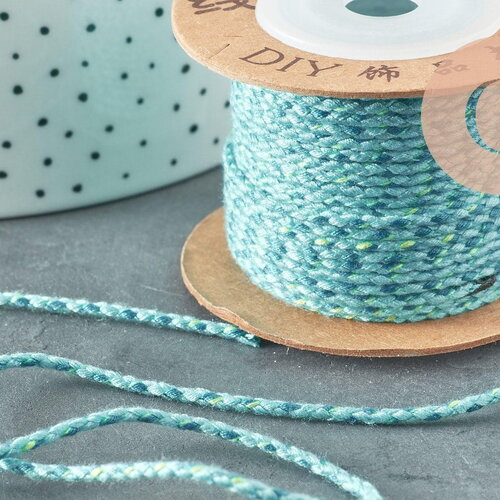 Cordon tressé bleu turquoise 2mm, x1 mètre g5894