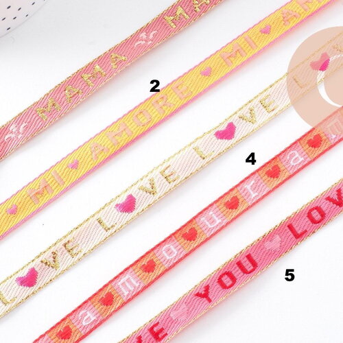 Ruban texte amour 10mm, un ruban brodé de qualité pour travaux de couture ou création de bijoux, x1 mètre (g10418)