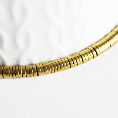 Perles rondelle hématite synthétiques dorées 4mm, perle hématite non magnétique pour pierre, fil de 40cm , x1 (g3618)