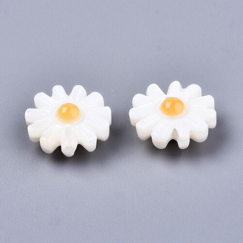 Perle fleur marguerite nacre naturelle, perle fleur,nacre naturelle,coquillage blanc,création bijoux,10mm, x1 g4218