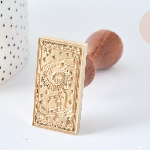 Sceau laiton massif tarot cire à cacheter manche bois 9cm, création de sceaux personnalisés pour invitation de mariage, x1 g7747