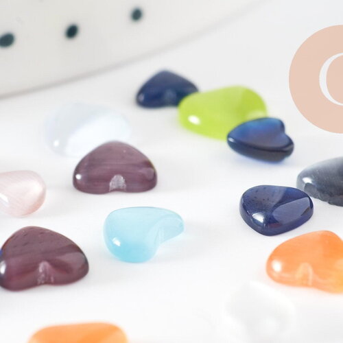 Cabochon verre coeur, cabochon multicolore, cabochon cœur,,création bijoux, 2 à 10mm, x20 ou x50 g2286