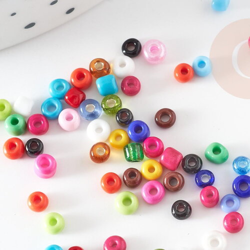 Petite perles rocaille multicolore, perles métallisées multicolores,2.5mm x 3mm, x 5gr (g0774)