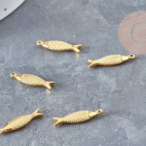 Breloque poisson acier 304 inoxydable doré 14k 21mm, x1 (g1529)