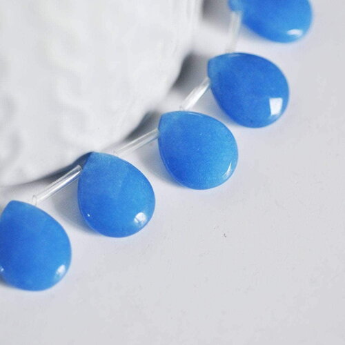 Perle goutte jadeite bleu facetté,jadeite naturel,pierre précieuse,15mm, x5 (g0386)