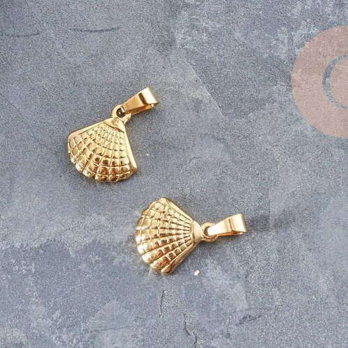 Pendentif coquillage acier 304 doré inoxydable 17.3mm, pendentif création bijoux sans nickel x1 g6010
