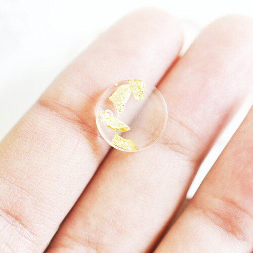 Pendentif disque acétate transparent feuille d'or, perle géométrique ronde pour création bijoux 13.5mm, x5 g4659