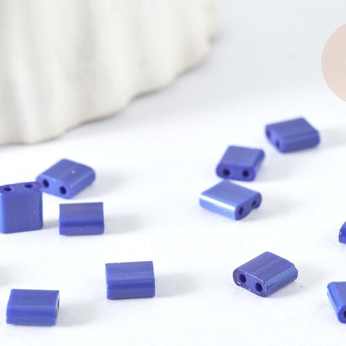 Perles rocaille carré verre rectangle bleu roi opaque,création bracelet, perle tila,4.5mm,2 trous, x50 (4.8gr) (g7488)