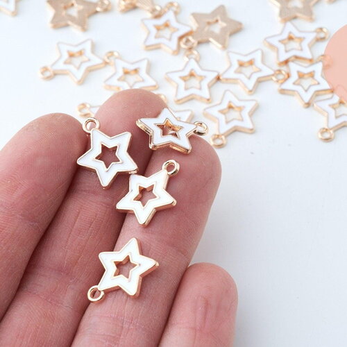 Pendentif étoile zamac doré résine blanche 16mm,pendentif doré pour création de bijoux, x5 (g6110)