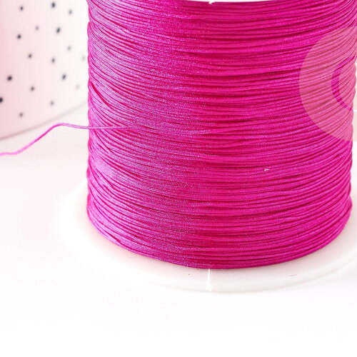 Cordon fil de jade rose fuchsia polyester 0.5mm, cordon pour création de bijoux x1 mètre g9338