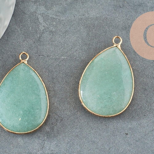 Pendentif goutte jade verte doré,pendentif jade,pendentif pierre,agate naturelle,pendentif jade naturel,35mm, x1 g5422