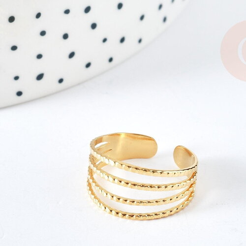 Bague réglable fine 4 anneaux acier doré 304 inoxydable ip taille 54, x1 (g8468)