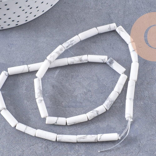 Perle colonne tube howlite naturelle blanche,perle pierre howlite naturelle,bijou perle pierre,13mm,x1 fil de 29 perles (g0216)