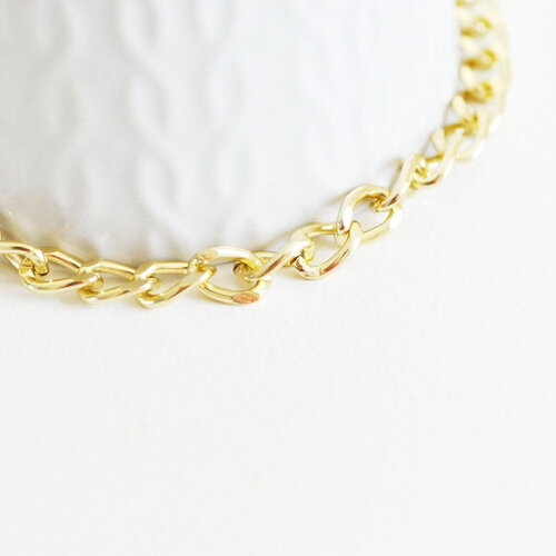 Chaine doré maille plate lisse aluminium doré pâle,chaine collier,création bijoux,chaine plate,10mm, x1 mètre g5297