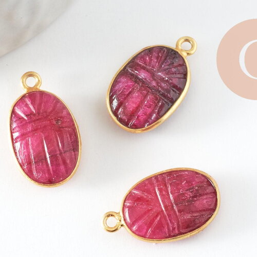 Pendentif scarabée rubis rouge naturel argent 925 doré 18k 20mm, création bijou talisman en pierre x1 g9439