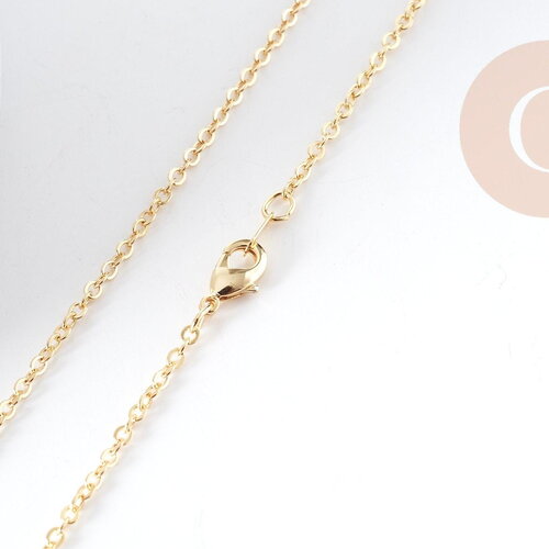 Chaine fine dorée maille forçat 16k 2.5 microns 1.5 mm- 39cm, collier chaine complète dorée avec fermoir, x1 g8924