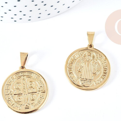 Pendentifs en acier inoxydable saint benoit 31mm, création bijou acier inoxydable, x1 g8740