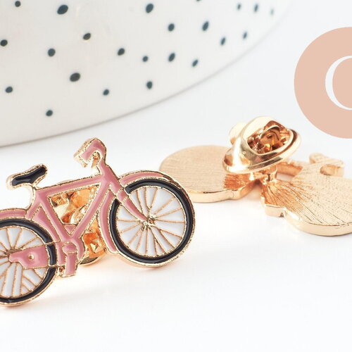 Broche pins vélo bicyclette émaillé rose 31.5mm, x1 (g9537)