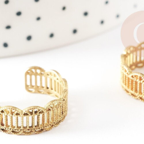 Bague réglable dentelle fine laiton brut 19mm, x2 (g0512)