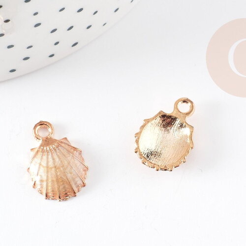 Pendentif coquillage zamac doré beige 19mm, pendentif création bijoux, x2 g2469