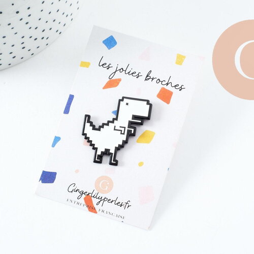 Broche pin's dinosaure pixel zamac 33mm, décoration veste, x1 (g9741)