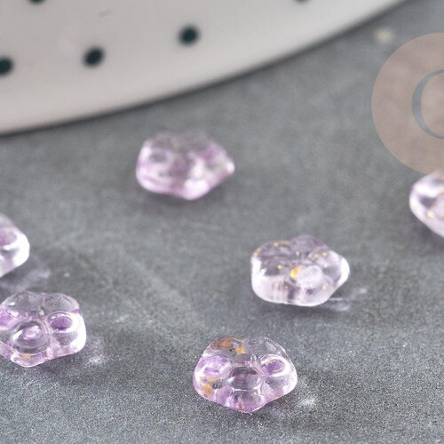 Perles fleur verre violet et or, perles verre tchèque, perles fleur, verre violet, 6x3mm, x10 (g4196)
