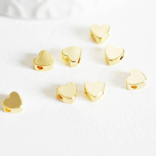 Perle coeur laiton doré 18carats 7mm, x10 (g0033)