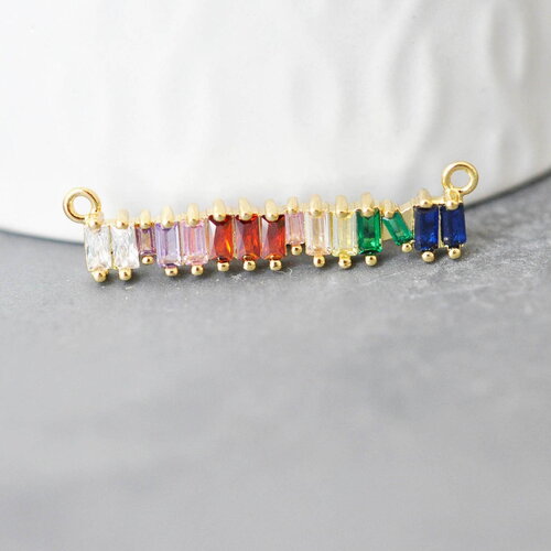 Breloque barre laiton doré 18k cristal,sans nickel,croix bijoux,création bijoux,pendentif amour, pendentif zircon coloré,36mmg3482