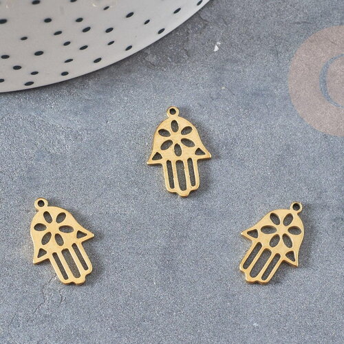Pendentif acier dore main fatma,breloque doré, acier inoxydable doré, pendentif sans nickel,création bijoux, x1,g6028