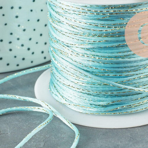 Cordon bleu clair or queue de rat satiné 1.5mm, fabrication bijoux,ruban mariage, scrapbooking, x1 mètre g3723