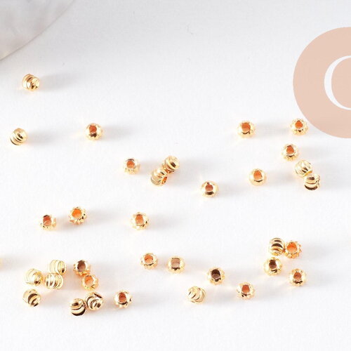 Perles rondes intercalaires texturées laiton doré 14k 3mm, x20 (g1511)