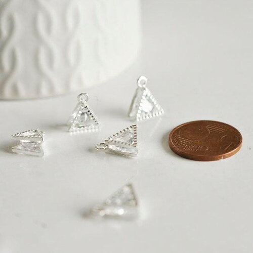 Pendentif triangle cristal zircon zamac argenté 11mm, x4 (g0290)