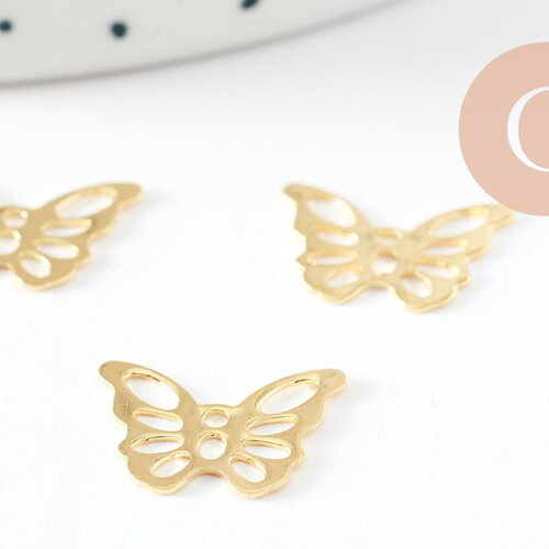 Pendentif papillon acier 304 inoxydable doré 10.5mm, création bijoux acier x5 g9664