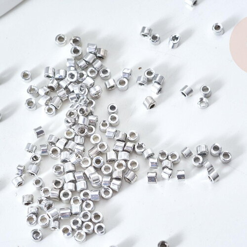Perles tube verre argent métallisé brillant façon delica miyuki,x1 sachet 8g (g7761)