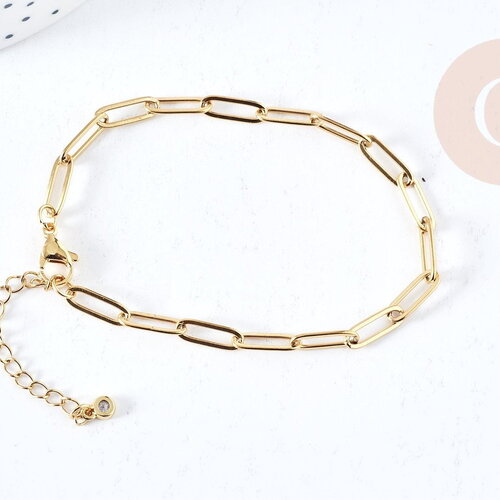 Bracelet maille rectangle trombone acier inoxydable 304 doré 14k 19cm, x1 g8715