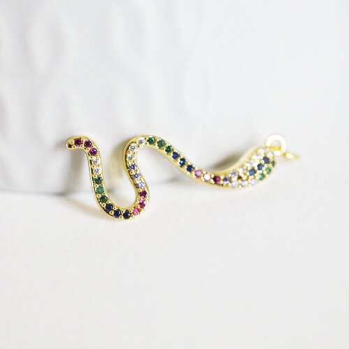 Breloque serpent laiton doré 18k cristal,sans nickel,cadeau anniversaire,pendentif animal, pendentif zircon,27.5mm, x1 g2419