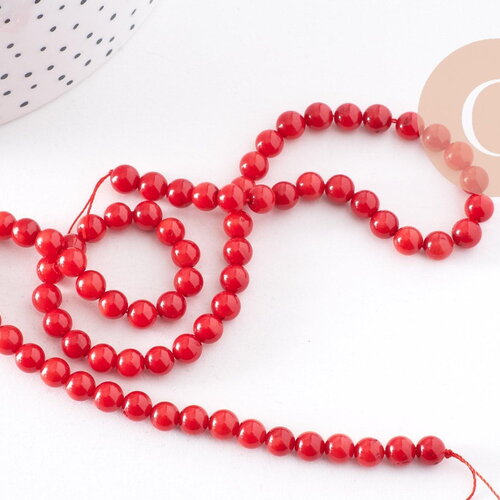 Perle ronde corail rouge, perles corail, fabrication bijoux,corail rouge,corail naturel, fil de 40cm environ ,6mm x1 (g5388)
