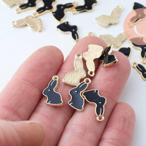 Pendentif lapin zamac doré émail noir 17mm,pendentif doré pour création de bijoux,x 5 g6095