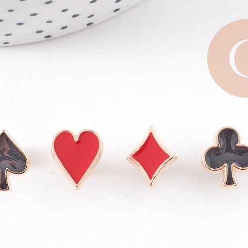 Broche pins symbole carte à jouer coeur carreau trèfle pique zamac doré émail 12-13mm x1 (g10162)