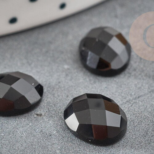 Cabochon ovale agate naturelle noire facetté 10x8mm, x1 (g2277)