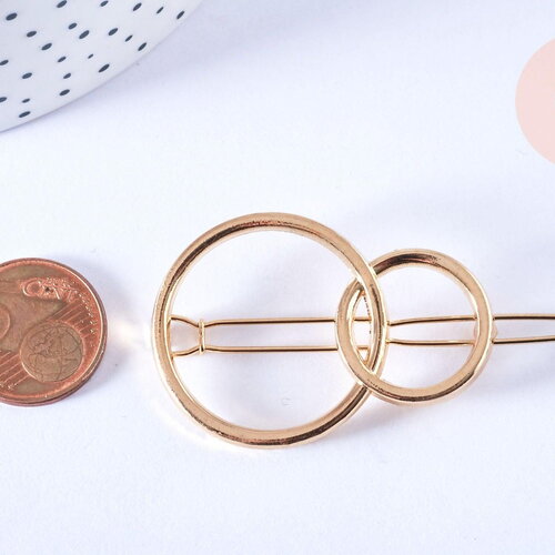 Support barrette clip anneaux entrelacés métal doré sans plateau 47mm, x1 (g6674)