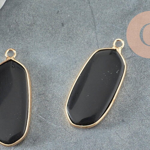 Pendentif hexagone verre noir 37mm pour création bijoux pierre,pendentif collier,pendentif verre, x1 g3144