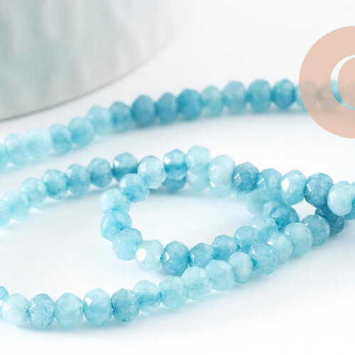 Perle abacus jade bleu, perle jade, pierre naturelle, jade naturel, perle facette, 4x2mm, fil 36cm, x1 (g4634)