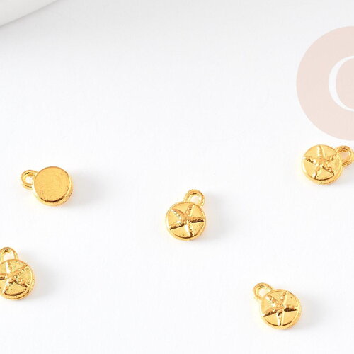 Pendentifs médailles rondes doré étoile de mer 6.5mm, x1 / x5 / x10 (g1025)