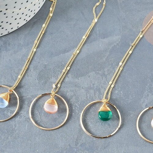 Collier sautoir pendentif perle de verre goutte laiton doré 50,7cm, cadeau pour femme, x1 g7899